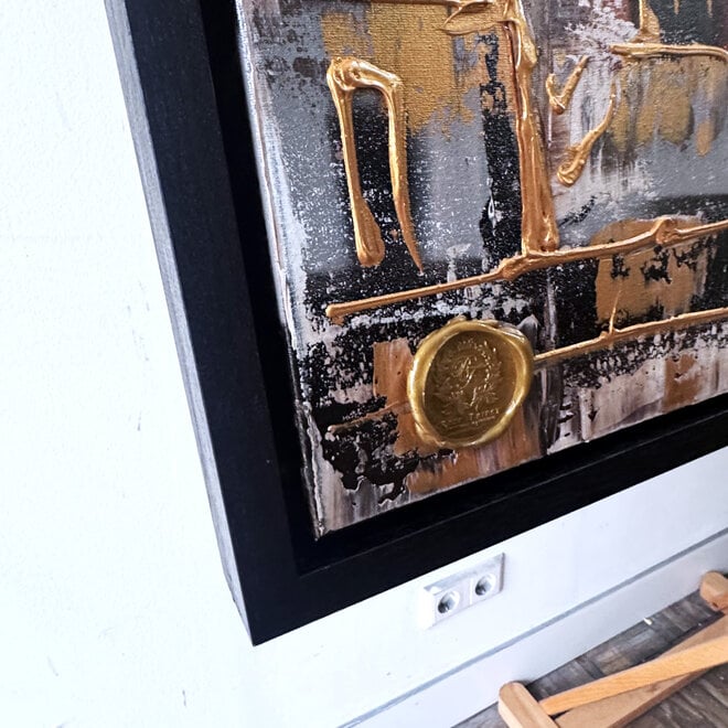 Schilderij- 100x150cm - Rick Triest - Amsterdam LUXURY style - grachten gevels in omber & Gold #20