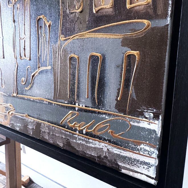 Painting- 100x150cm - Rick Triest - Amsterdam LUXURY style - grachten gevels in omber & Gold #18