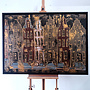 Painting- 100x150cm - Rick Triest - Amsterdam LUXURY style - grachten gevels in omber & Gold #17