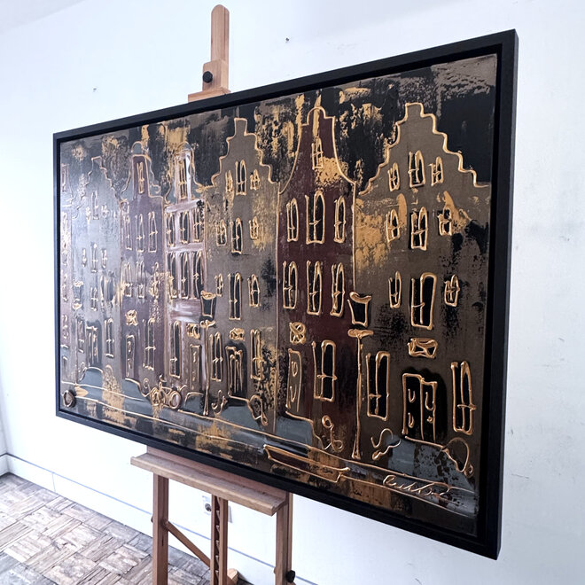 Painting- 100x150cm - Rick Triest - Amsterdam LUXURY style - grachten gevels in omber & Gold #17