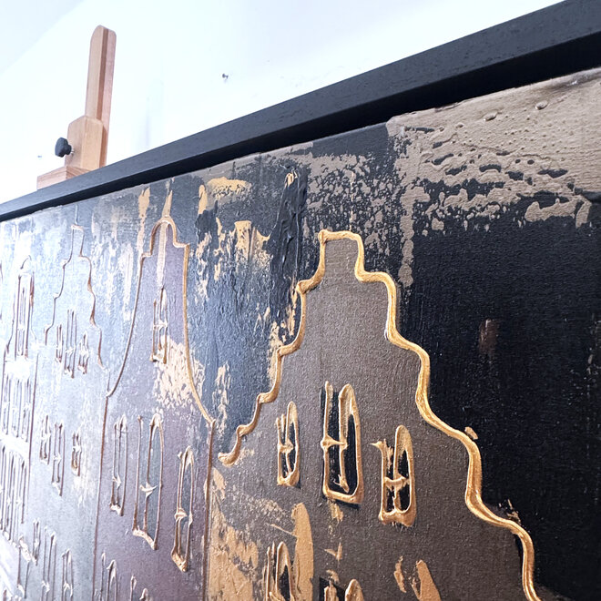 Painting- 100x150cm - Rick Triest - Amsterdam LUXURY style - grachten gevels in omber & Gold #17