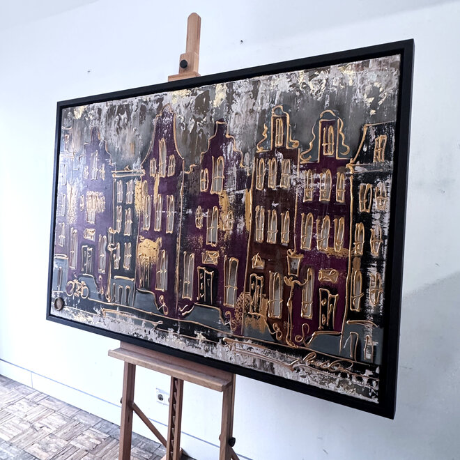 Painting- 100x150cm - Rick Triest - Amsterdam LUXURY style - grachten gevels in omber & Gold #16