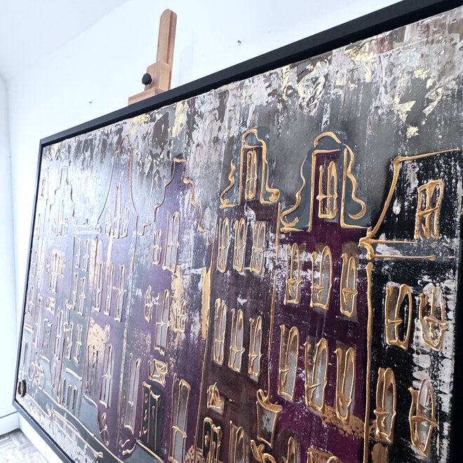 Painting- 100x150cm - Rick Triest - Amsterdam LUXURY style - grachten gevels in omber & Gold #16