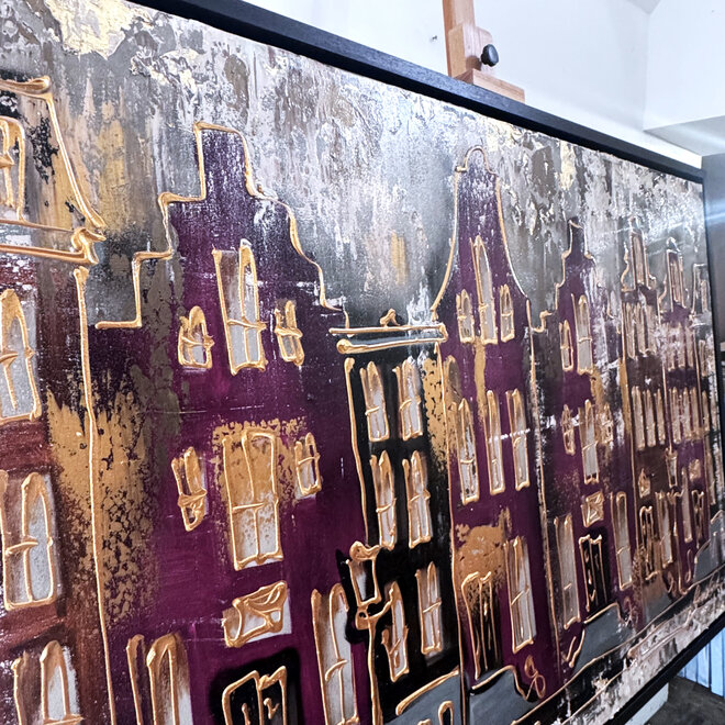 Schilderij- 100x150cm - Rick Triest - Amsterdam LUXURY style - grachten gevels in omber & Gold #16