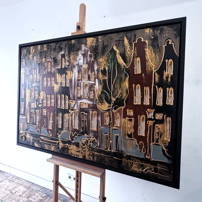 Painting- 100x150cm - Rick Triest - Amsterdam LUXURY style - grachten gevels in omber & Gold #15