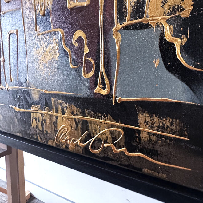 Schilderij- 100x150cm - Rick Triest - Amsterdam LUXURY style - grachten gevels in omber & Gold #15