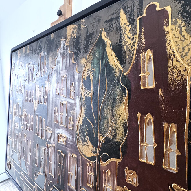 Painting- 100x150cm - Rick Triest - Amsterdam LUXURY style - grachten gevels in omber & Gold #15