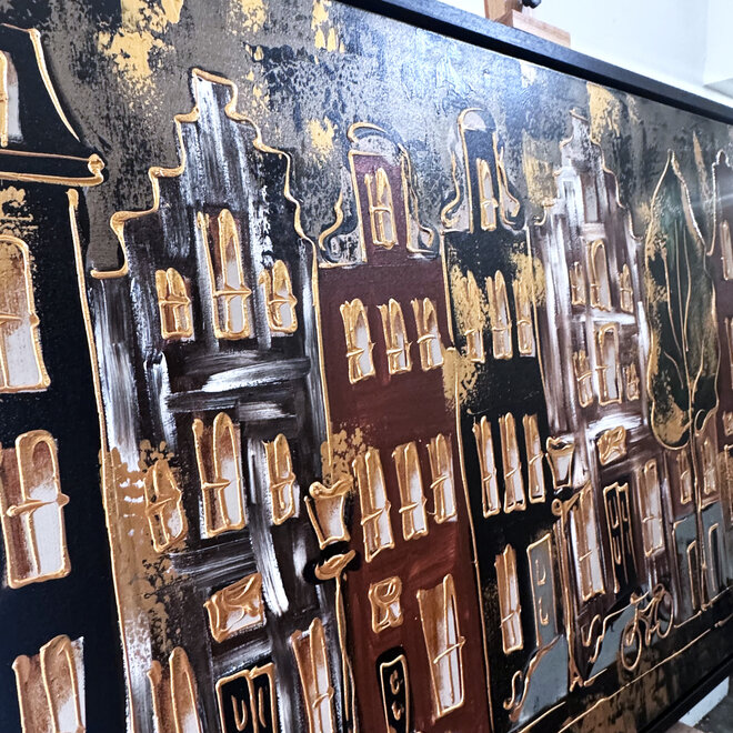 Schilderij- 100x150cm - Rick Triest - Amsterdam LUXURY style - grachten gevels in omber & Gold #15