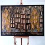 Painting- 100x150cm - Rick Triest - Amsterdam LUXURY style - grachten gevels in omber & Gold #14