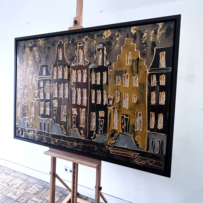 Painting- 100x150cm - Rick Triest - Amsterdam LUXURY style - grachten gevels in omber & Gold #14