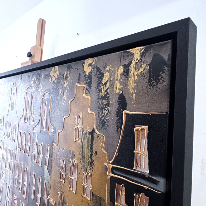Schilderij- 100x150cm - Rick Triest - Amsterdam LUXURY style - grachten gevels in omber & Gold #14