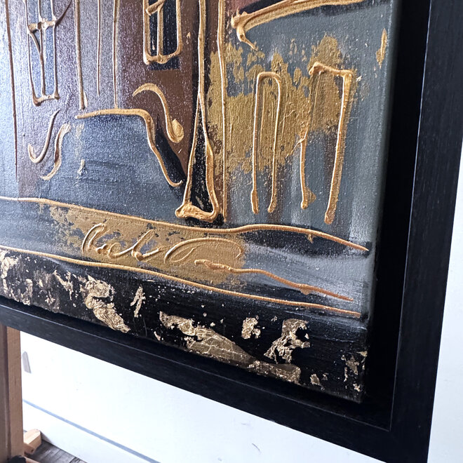 Painting- 100x150cm - Rick Triest - Amsterdam LUXURY style - grachten gevels in omber & Gold #12