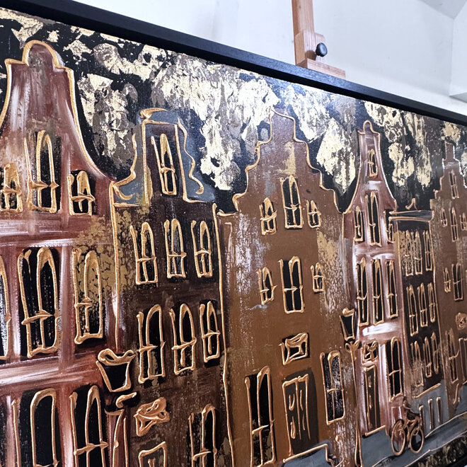 Painting- 100x150cm - Rick Triest - Amsterdam LUXURY style - grachten gevels in omber & Gold #12