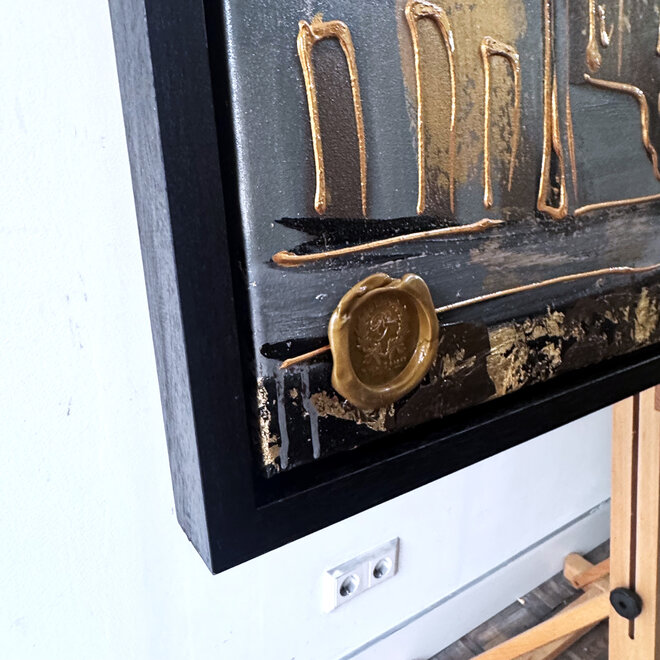 Painting- 100x150cm - Rick Triest - Amsterdam LUXURY style - grachten gevels in omber & Gold #12