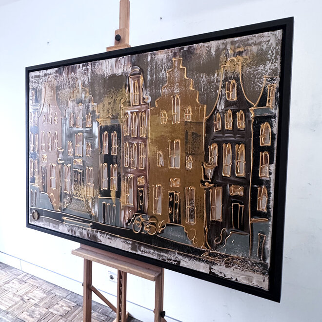Painting- 100x150cm - Rick Triest - Amsterdam LUXURY style - grachten gevels in omber & Gold #11