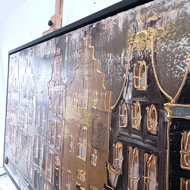 Painting- 100x150cm - Rick Triest - Amsterdam LUXURY style - grachten gevels in omber & Gold #11