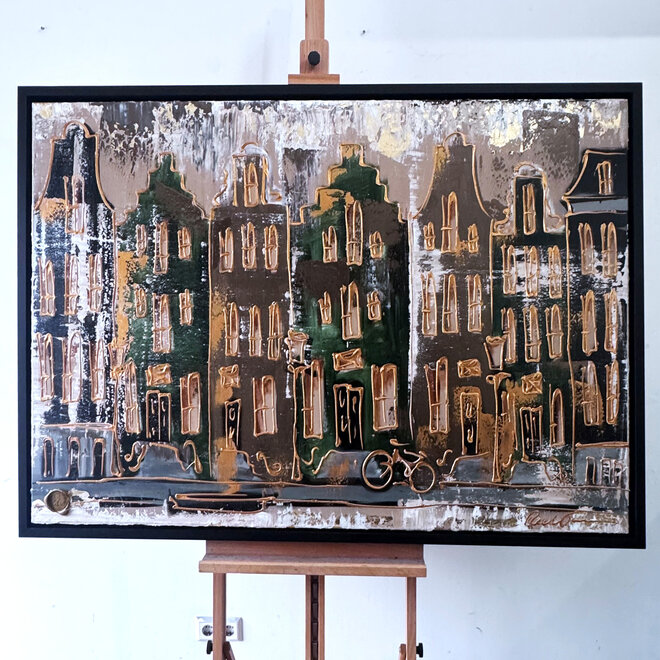 Schilderij- 100x150cm - Rick Triest - Amsterdam LUXURY style - grachten gevels in omber & Gold #24