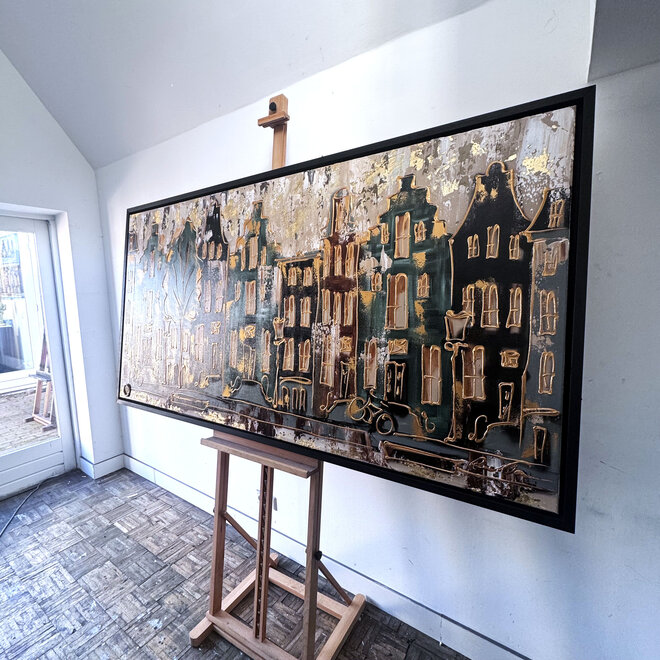 Painting-  100x200cm - Amsterdam LUXURY style - grachten gevels in omber & Gold #12