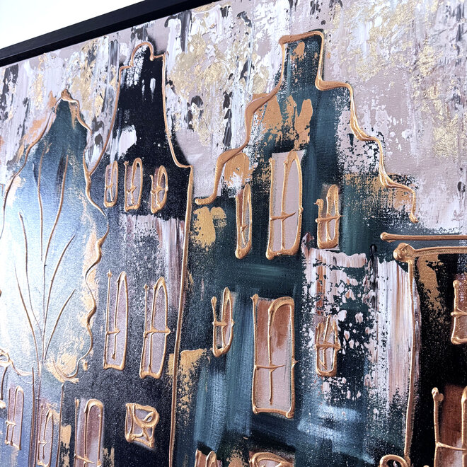 Schilderij- 100x200cm - Amsterdam LUXURY style - grachten gevels in omber & Gold #12