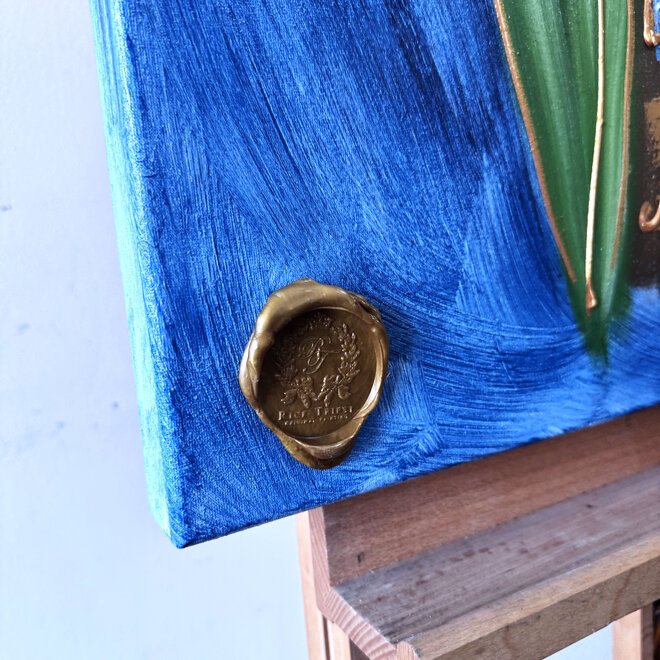 Painting  - 70x100 cm - Rick Triest  - Amsterdams huisje met tulpen -Bronze