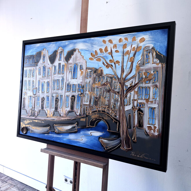 Painting- 80x120x4,5 cm - Rick Triest - Amsterdam Herengracht - Blue & Gold #128