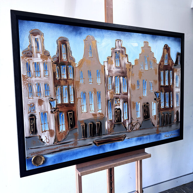 Painting- 80x120x4,5 cm - Rick Triest - Amsterdam Herengracht - Blue & Gold #126