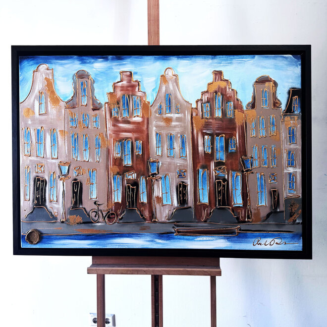 Painting- 80x120x4,5 cm - Amsterdam Herengracht - Blue & Gold #125
