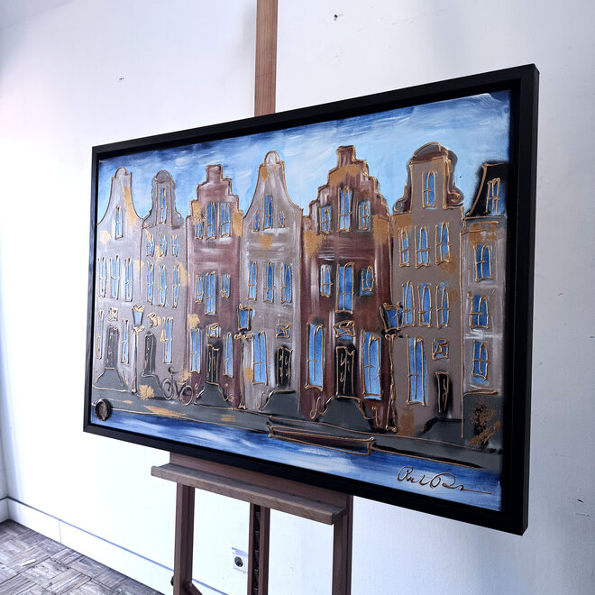 Painting- 80x120x4,5 cm - Rick Triest - Amsterdam Herengracht - Blue & Gold #125