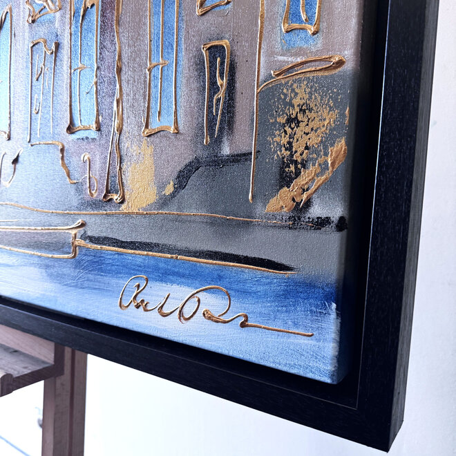 Schilderij- 80x120x4,5 cm - Rick Triest - Amsterdam Herengracht - Blue & Gold #125