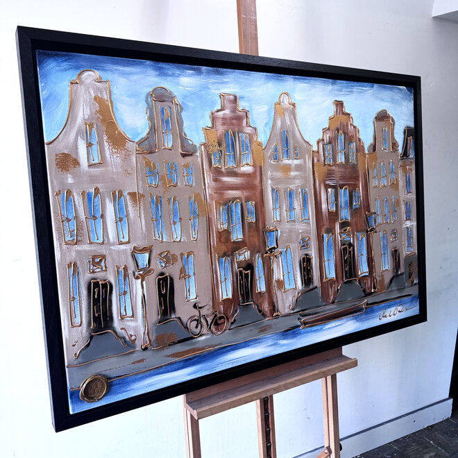 Painting- 80x120x4,5 cm - Rick Triest - Amsterdam Herengracht - Blue & Gold #125