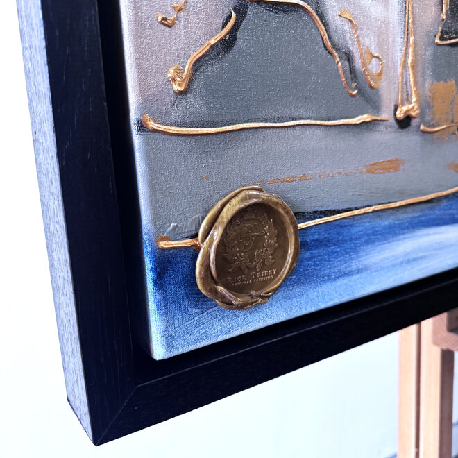 Schilderij- 80x120x4,5 cm - Rick Triest - Amsterdam Herengracht - Blue & Gold #125