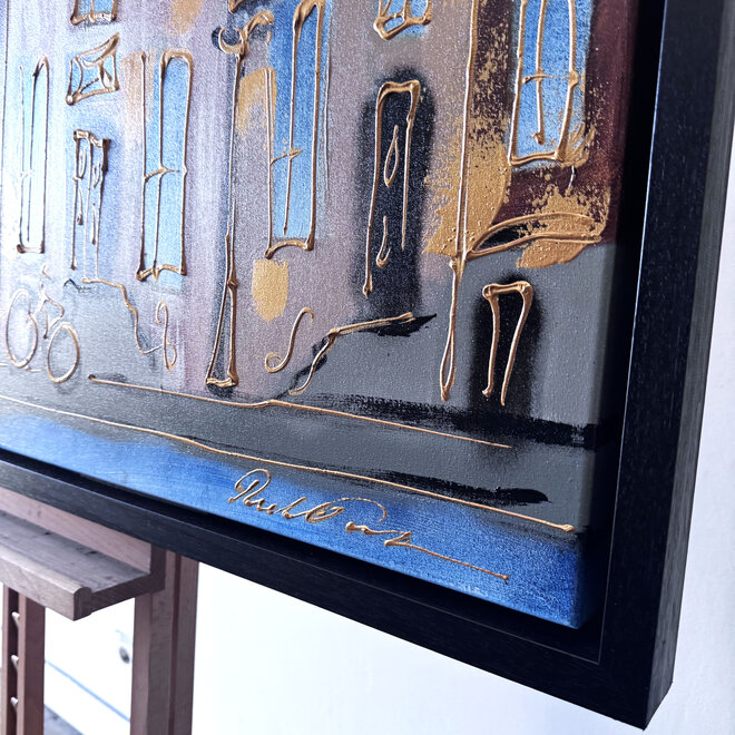 Painting- 80x120x4,5 cm - Rick Triest - Amsterdam Herengracht - Blue & Gold #124