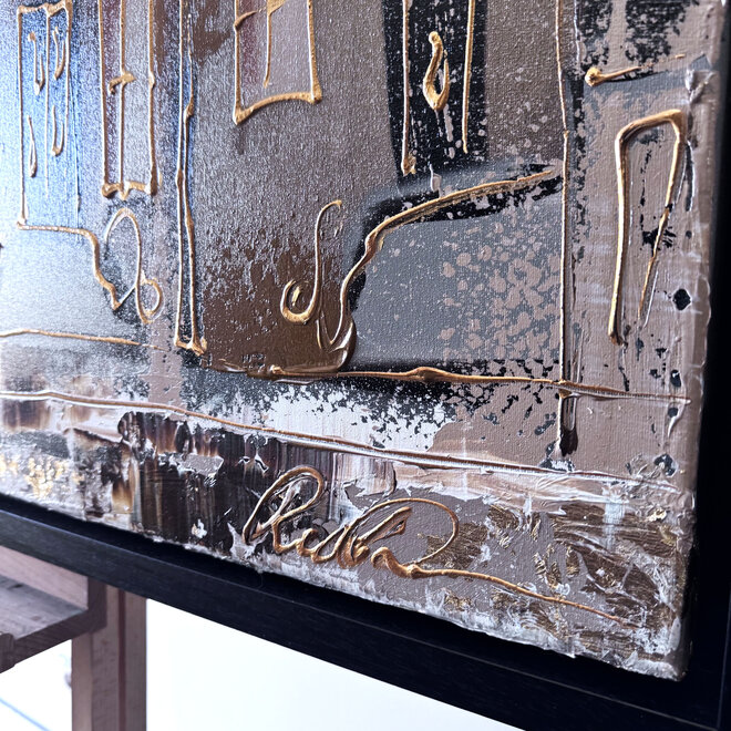 Schilderij- 80x120x4,5 cm - Rick Triest - Amsterdam LUXURY style - grachten gevels in omber & Gold #230