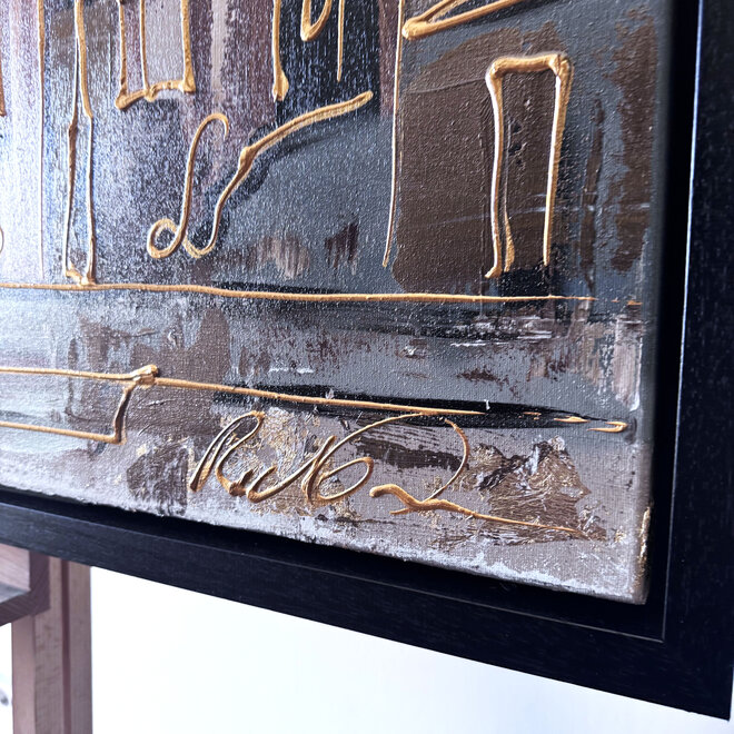 Painting- 80x120x4,5 cm - Rick Triest - Amsterdam LUXURY style - grachten gevels in omber & Gold #227