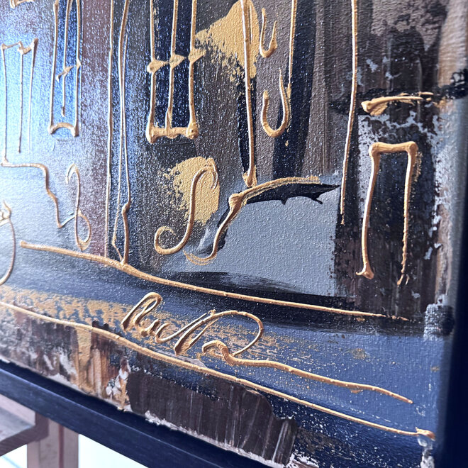 Painting- 80x120x4,5 cm - Rick Triest - Amsterdam LUXURY style - grachten gevels in omber & Gold #225