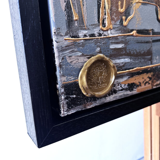 Schilderij- 80x120x4,5 cm - Rick Triest - Amsterdam LUXURY style - grachten gevels in omber & Gold #225