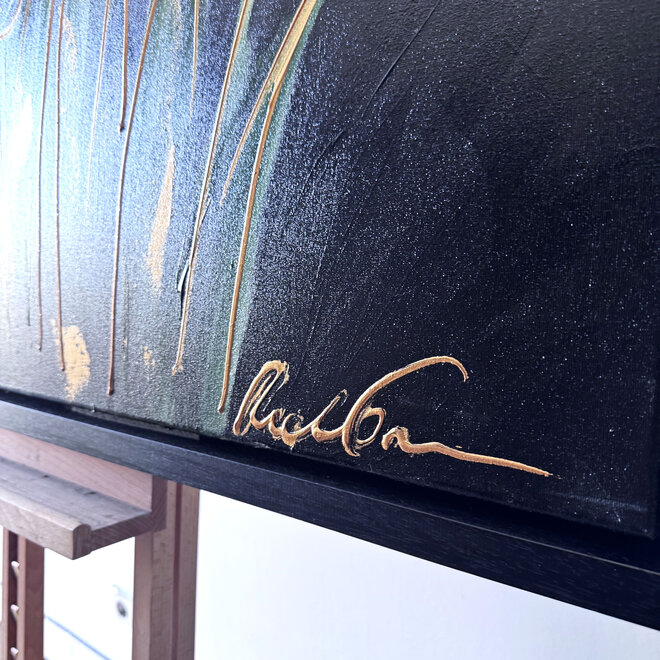 Schilderij - 80x120 cm - Rick Triest - kleurrijke tulpen - Black & Gold #2