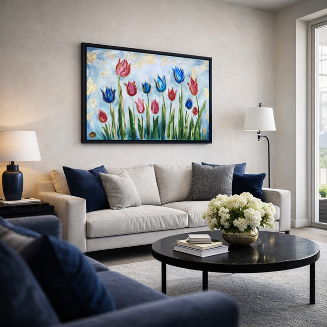 Schilderij - 100x150 cm - Rick Triest - Tulpenmanie - Hollandse tulpen #14