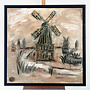 Painting- 100x100cm - Rick Triest - Dutch Windmill - Sepia & Green #7