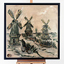 Schilderij- 100x100cm - Rick Triest - Hollandse molen - Sepia & Groen #6