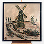 Schilderij- 100x100cm - Rick Triest - Hollandse molen - Sepia & Groen #5