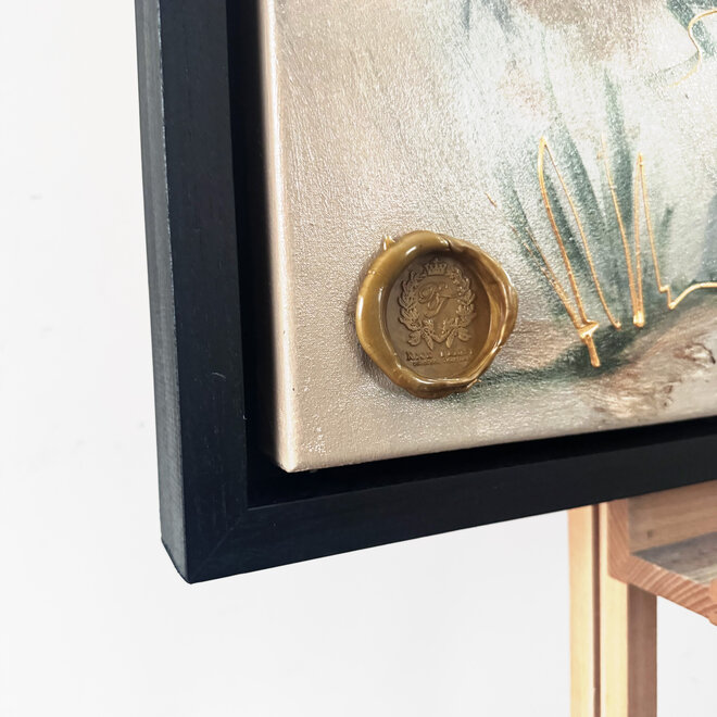 Schilderij- 100x100cm - Rick Triest - Hollandse molen - Sepia & Groen #3