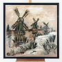 Painting- 100x100cm - Rick Triest - Dutch Windmill - Sepia & Green #3