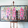 Painting-  100x200cm -Rick Triest -  Amsterdam Herengracht -Blue & Gold - XL - Pink 2