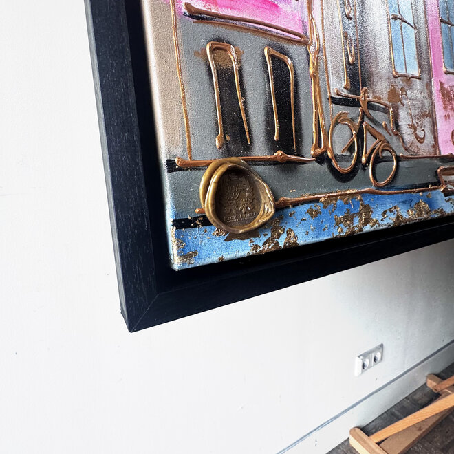 Schilderij- 100x200cm - Rick Triest - Amsterdam Herengracht -Blue & Gold - XL - Pink 2