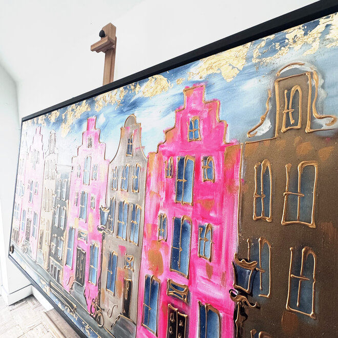 Painting-  100x200cm - Amsterdam Herengracht -Blue & Gold - XL - Pink - 2