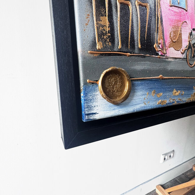 Schilderij- 100x200cm - Amsterdam Herengracht -Blue & Gold - XL - Pink - 2