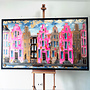 Painting-  100x200cm - Amsterdam Herengracht -Blue & Gold - XL - Pink - 2