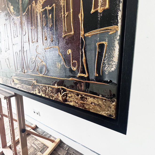 Schilderij- 100x200cm - Amsterdam LUXURY style - grachten gevels in omber & Gold #14