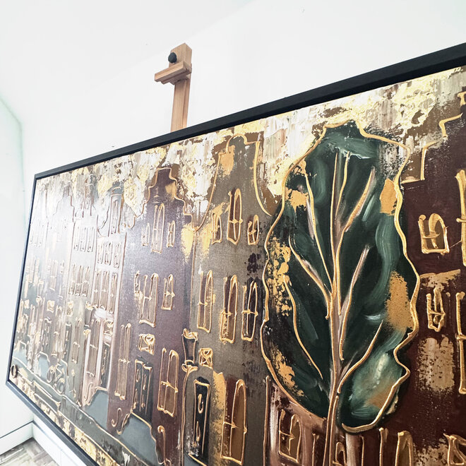 Painting-  100x200cm - Amsterdam LUXURY style - grachten gevels in omber & Gold #14